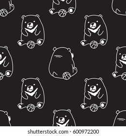 Bear Polar Bear play Ball Seamless Pattern black vector