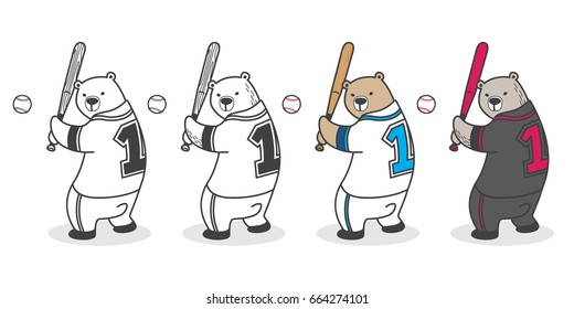 Bear Polar Bear playing Baseball Vector illustration cartoon doodle