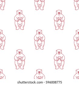 Bear Polar Bear Red outline Seamless Pattern