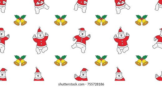 Bear polar bear Santa Claus dance Christmas ring bell doodle illustration vector seamless pattern wallpaper background