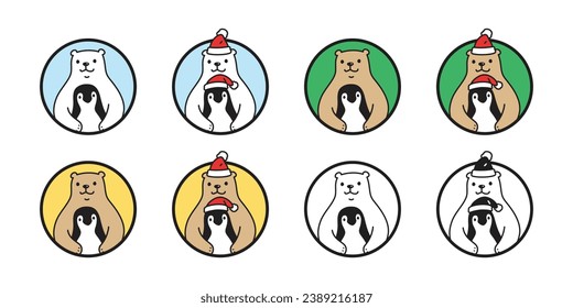 Bear polar santa claus hat penguin christmas icon vector pet bird cartoon character symbol tattoo stamp illustration isolated clip art design