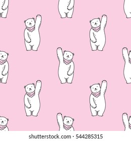 Bear polar Say Hello Stand up doodle vector Seamless Pattern isolated wallpaper background Pink