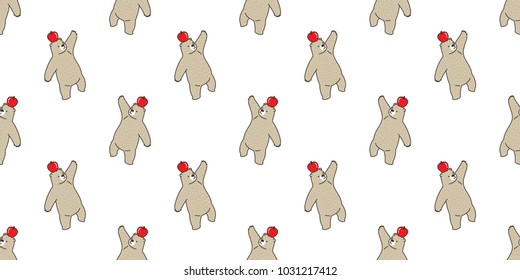 Bear polar bear seamless pattern apple vector isolated wallpaper background doodle brown