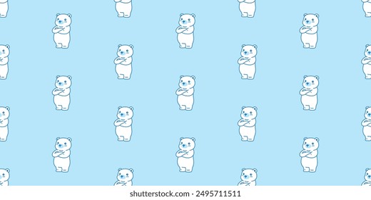 bear polar seamless pattern arms crossed teddy vector pet doodle cartoon gift wrapping paper scarf isolated tile background repeat wallpaper illustration design