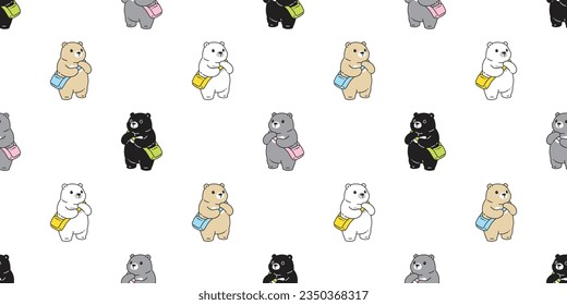 bear polar seamless pattern bag cartoon vector teddy gift wrapping paper tile background repeat wallpaper doodle scarf isolated illustration design