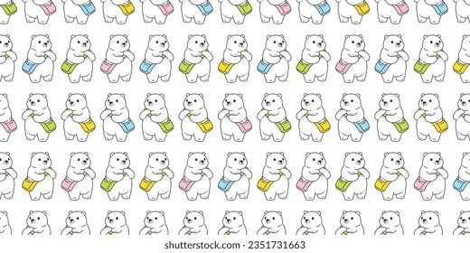 bear polar seamless pattern bag cartoon vector doodle teddy gift wrapping paper tile background repeat wallpaper scarf isolated illustration design
