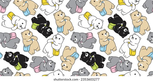 bear polar seamless pattern bag cartoon vector teddy gift wrapping paper tile background repeat wallpaper scarf isolated doodle illustration design