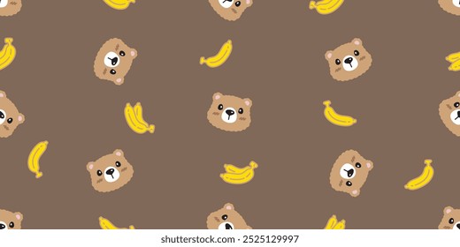 bear polar seamless pattern banana fruit teddy face vector pet doodle cartoon gift wrapping paper scarf isolated repeat wallpaper tile background illustration design