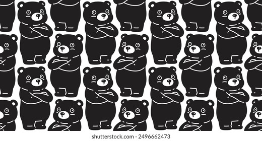 bear polar seamless pattern black teddy arms crossed vector pet doodle cartoon gift wrapping paper scarf isolated tile background repeat wallpaper illustration design