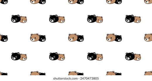 bear polar seamless pattern brown teddy face head vector pet cartoon doodle gift wrapping paper tile background repeat wallpaper scarf isolated illustration design
