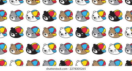 bear polar seamless pattern cap hat vector cartoon teddy tile background gift wrapping paper repeat wallpaper scarf isolated doodle illustration design