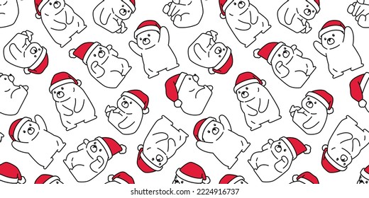 bear polar seamless pattern Christmas Santa Claus hat vector teddy cartoon wrapping paper repeat wallpaper tile background doodle scarf isolated illustration design