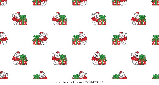 bear polar seamless pattern Christmas Santa Claus gift box vector teddy cartoon wrapping paper repeat wallpaper tile background doodle scarf isolated illustration design