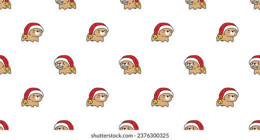 bear polar seamless pattern Christmas tree Santa Claus hat ring bell vector pet doodle snowflake cartoon gift wrapping paper tile background repeat wallpaper illustration scarf isolated design