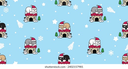 bear polar seamless pattern Christmas house Santa Claus hat vector pet cartoon doodle gift wrapping paper tile background repeat wallpaper illustration scarf isolated design