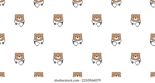 bear polar seamless pattern doctor hospital stethoscope teddy cartoon vector tile background gift wrapping paper repeat wallpaper scarf isolated doodle illustration design