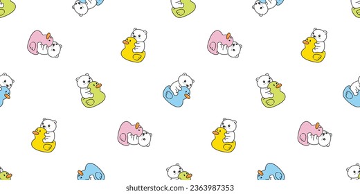 bear polar seamless pattern duck rubber swimming ring inflatable flamingo teddy cartoon doodle vector gift wrapping paper repeat wallpaper tile background scarf isolated illustration design