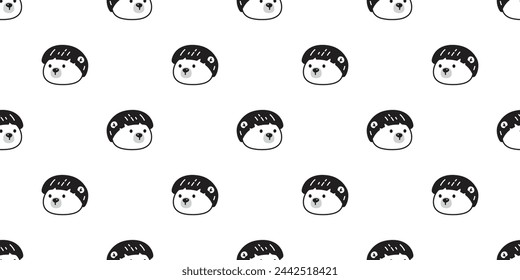 bear polar seamless pattern face vector short hair bangs fringe hairstyles teddy pet doodle cartoon gift wrapping paper tile background repeat wallpaper illustration scarf isolated design