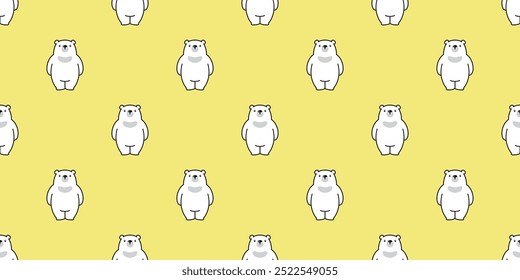 bear polar seamless pattern fat teddy doll yellow pastel color vector pet doodle cartoon gift wrapping paper scarf isolated tile background repeat wallpaper illustration design