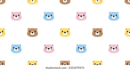 bear polar seamless pattern fluffy face head cartoon pastel color vector teddy gift wrapping paper tile background repeat wallpaper doodle scarf isolated illustration design
