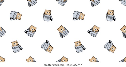 bear polar seamless pattern garbage trash can rubbish bin vector pet teddy cartoon doodle tile background gift wrapping paper repeat wallpaper scarf isolated illustration design