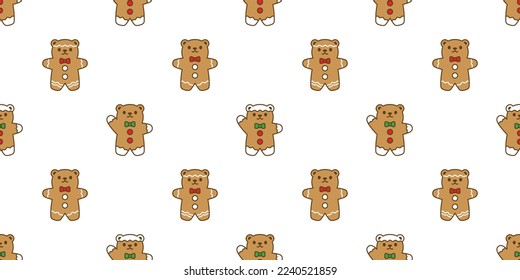 bear polar seamless pattern Ginger bread Christmas Santa Claus gift box vector teddy snow snowflake candy cane cartoon wrapping paper repeat wallpaper tile background doodle scarf isolated illustratio