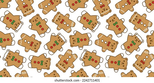 bear polar seamless pattern Ginger bread Christmas Santa Claus gift box vector teddy snow snowflake candy cane cartoon wrapping paper repeat wallpaper doodle tile background scarf isolated illustratio