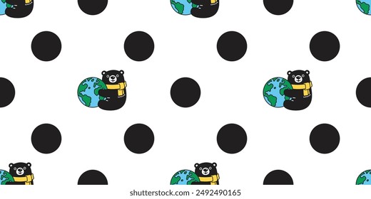bear polar seamless pattern globe earth vector hug teddy polka dot pet doodle cartoon gift wrapping paper tile background repeat wallpaper illustration scarf isolated design