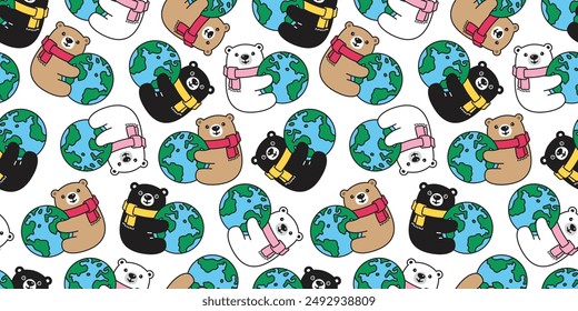 oso polar patrón sin fisuras globo tierra doodle dibujos animados