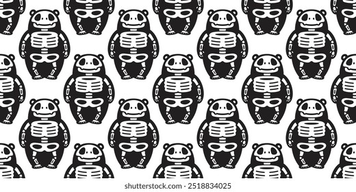 Bear polar seamless pattern halloween skeleton skull