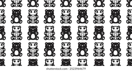 bear polar seamless pattern halloween skeleton skull bone teddy doll sitting vector pet cartoon doodle gift wrapping paper scarf isolated repeat wallpaper tile background illustration black design