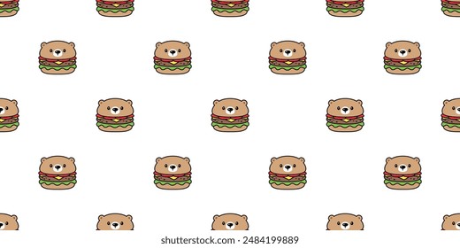 bear polar seamless pattern hamburger fast food vector teddy face head pet doodle cartoon gift wrapping paper tile background repeat wallpaper illustration scarf isolated design