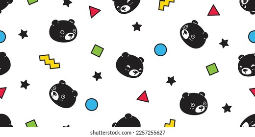 bear polar seamless pattern head face vector star polka dot triangle square zigzag teddy cartoon gift wrapping paper tile background repeat wallpaper doodle geometric scarf isolated illustration desig