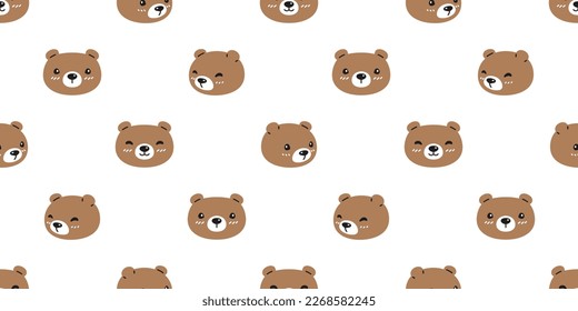bear polar seamless pattern head face vector brown teddy cartoon tile background gift wrapping paper repeat wallpaper doodle scarf isolated illustration design