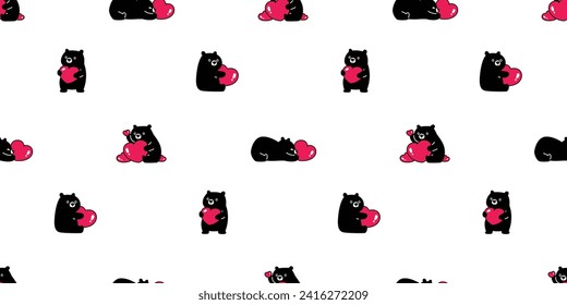 bear polar seamless pattern heart valentine vector black teddy pet cartoon doodle gift wrapping paper tile background repeat wallpaper illustration scarf isolated design