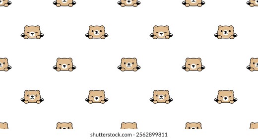 bear polar seamless pattern hole vector pet teddy cartoon doodle tile background gift wrapping paper repeat wallpaper scarf isolated illustration design