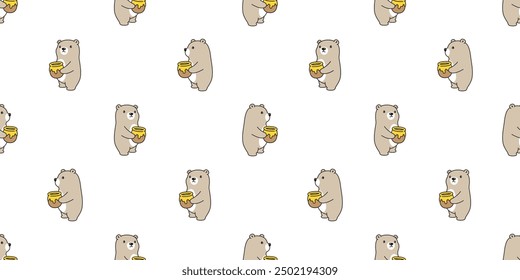 bear polar seamless pattern honey teddy vector pet doodle cartoon gift wrapping paper scarf isolated repeat wallpaper tile background illustration design