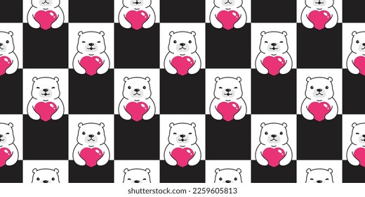 bear polar seamless pattern hug heart valentine vector teddy cartoon gift wrapping paper tile background repeat wallpaper doodle scarf isolated illustration design