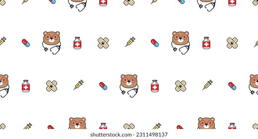 bear polar seamless pattern medicine doctor pills hospital capsule stethoscope cartoon teddy vector tile background gift wrapping paper repeat wallpaper scarf isolated doodle illustration design