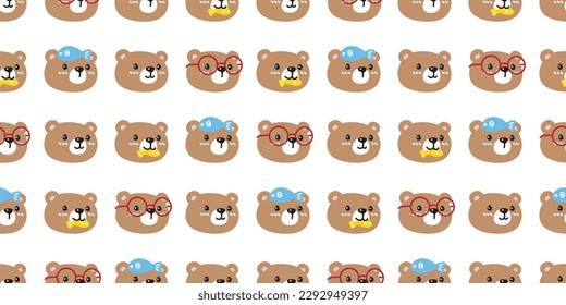bear polar seamless pattern pastel teddy cartoon eyeglasses vector tile background gift wrapping paper repeat wallpaper scarf isolated doodle illustration design