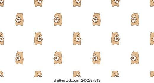 bear polar seamless pattern play football soccer ball sport vector teddy pet doodle cartoon gift wrapping paper pastel color tile background repeat wallpaper illustration scarf isolated design