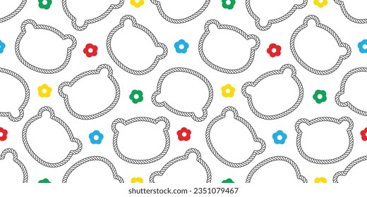 bear polar seamless pattern rope face head flower daisy cartoon vector teddy gift wrapping paper tile background repeat wallpaper doodle scarf isolated illustration design
