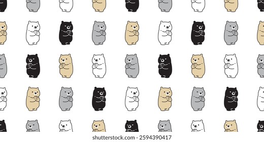 bear polar seamless pattern sawaddee thai hello vector pet teddy cartoon doodle tile background gift wrapping paper repeat wallpaper scarf isolated illustration design