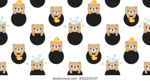 bear polar seamless pattern shower soap bubble duck rubber polka dot vector teddy pet cartoon doodle gift wrapping paper tile background repeat wallpaper illustration scarf isolated design