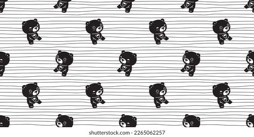 bear polar seamless pattern sitting line vector teddy cartoon gift wrapping paper tile background repeat wallpaper doodle scarf isolated illustration design