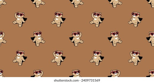 bear polar seamless pattern sitting sunglasses heart valentine vector pet cartoon relax doodle gift wrapping paper tile background repeat wallpaper illustration scarf isolated design