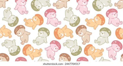 bear polar seamless pattern sitting vector short hair bangs fringe hairstyles teddy pet doodle cartoon gift wrapping paper pastel color tile background repeat wallpaper illustration scarf isolated des