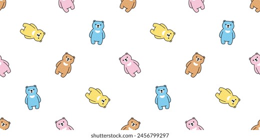 bear polar seamless pattern smile teddy doll vector pet cartoon doodle gift wrapping paper tile background repeat wallpaper illustration scarf isolated design