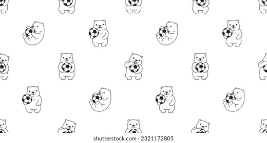 bear polar seamless pattern sport football soccer teddy doodle cartoon vector gift wrapping paper tile background repeat wallpaper scarf isolated illustration design