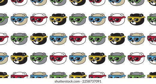 bear polar seamless pattern sunglasses head face vector teddy cartoon gift wrapping paper tile background repeat wallpaper doodle scarf isolated illustration design